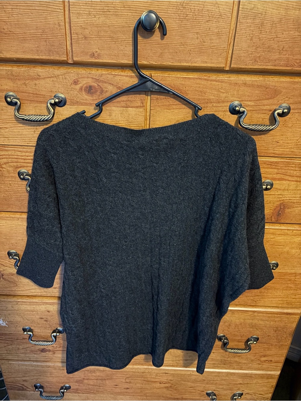 Garnet Hill Black Cable-Knit Short-Sleeve Sweater Top - Picture 2 of 4